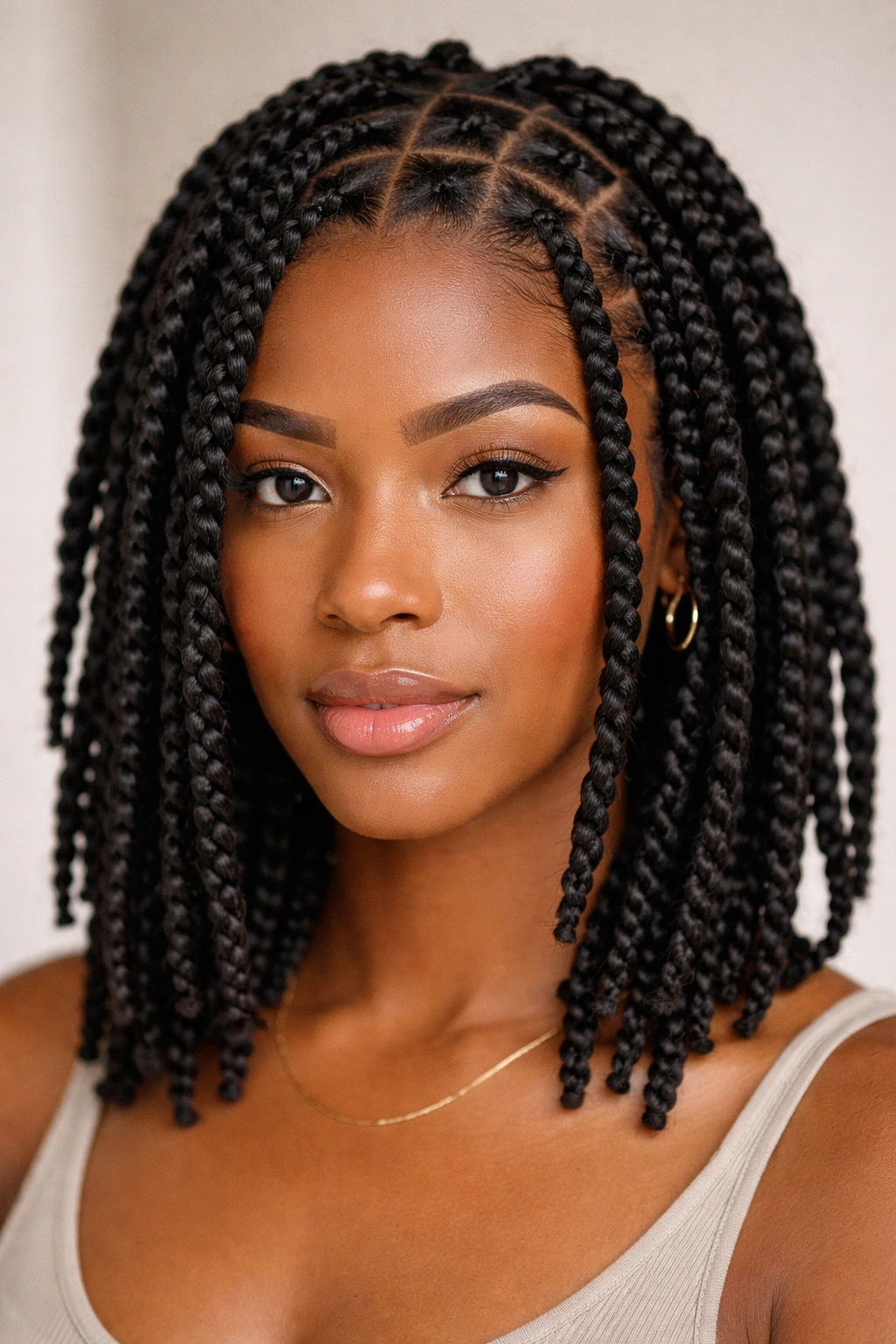 Head with box twists showing square scalp sections
