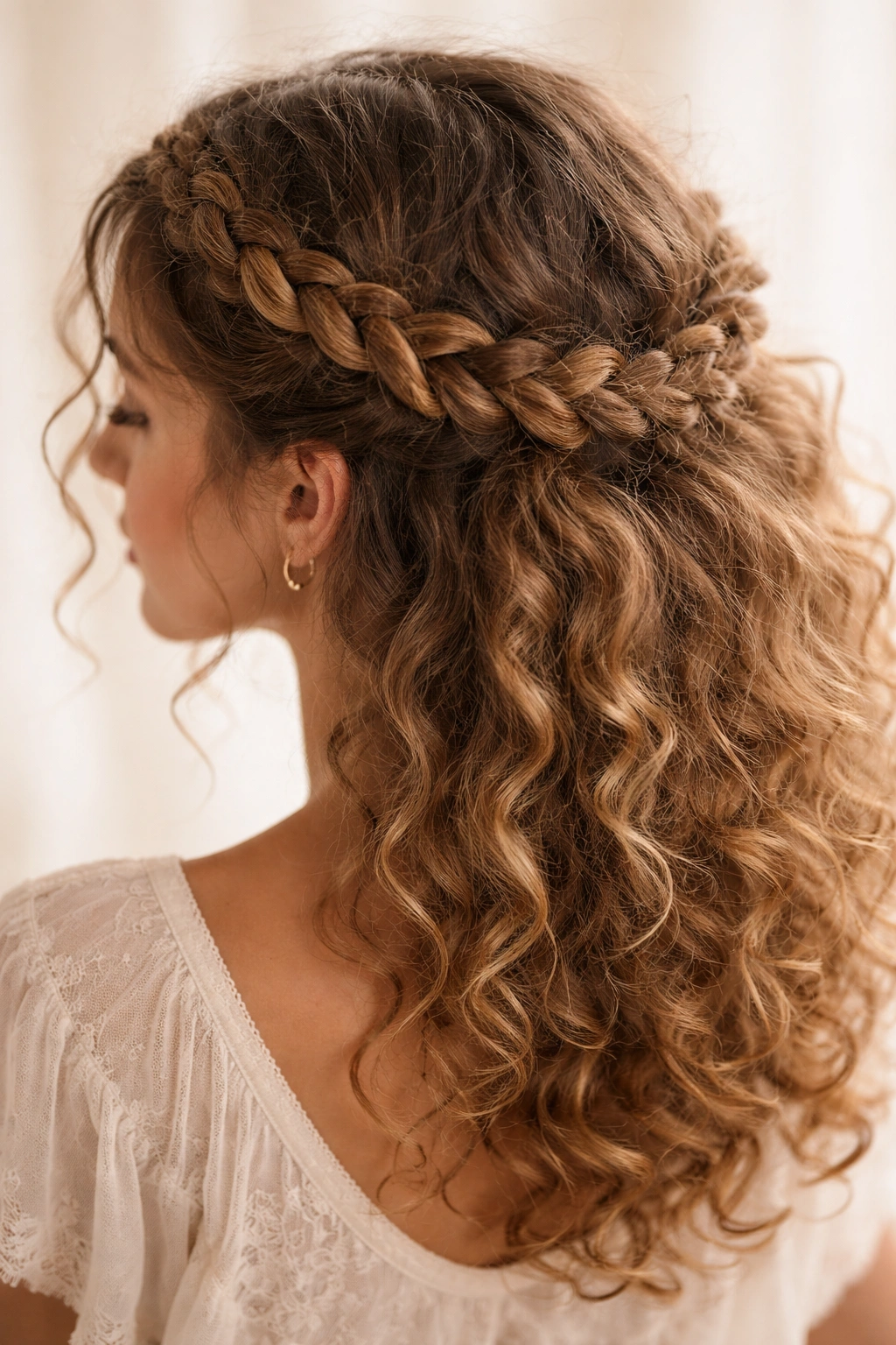 Bohemian braided crown with loose braids around the head