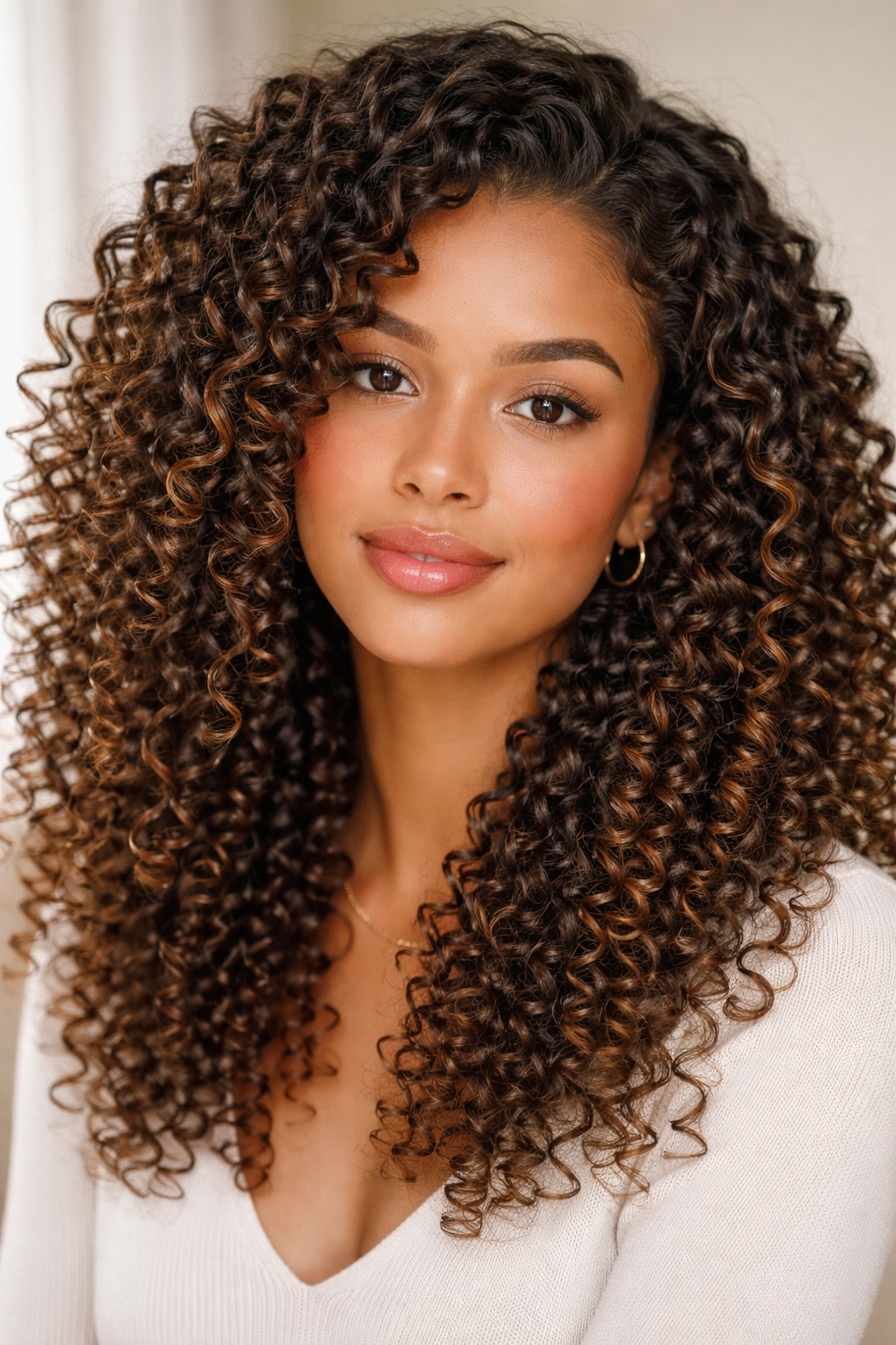 Close-up of clearly defined, separated curls with finger-coiled texture