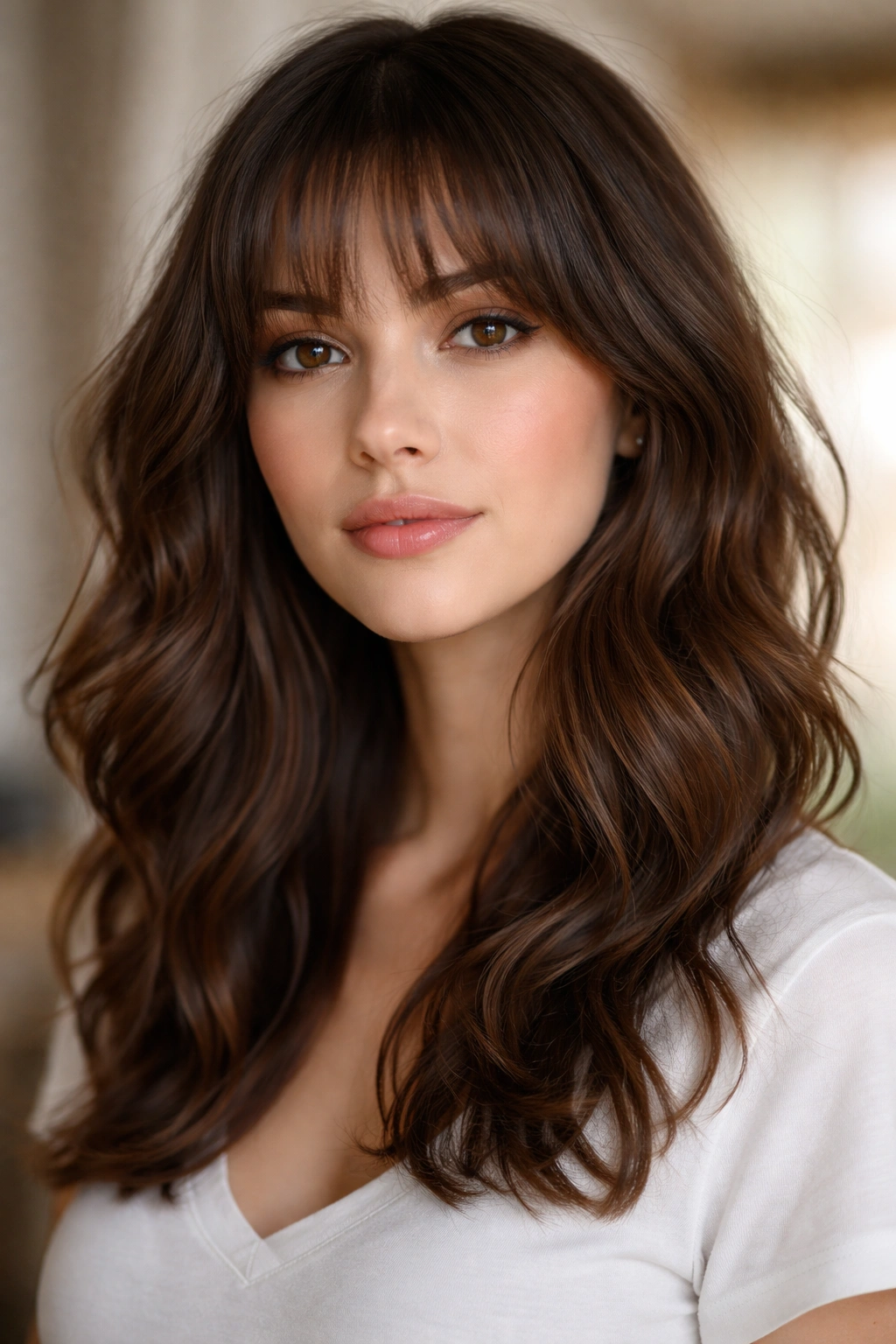 Face-framing waves with bangs framing the face.