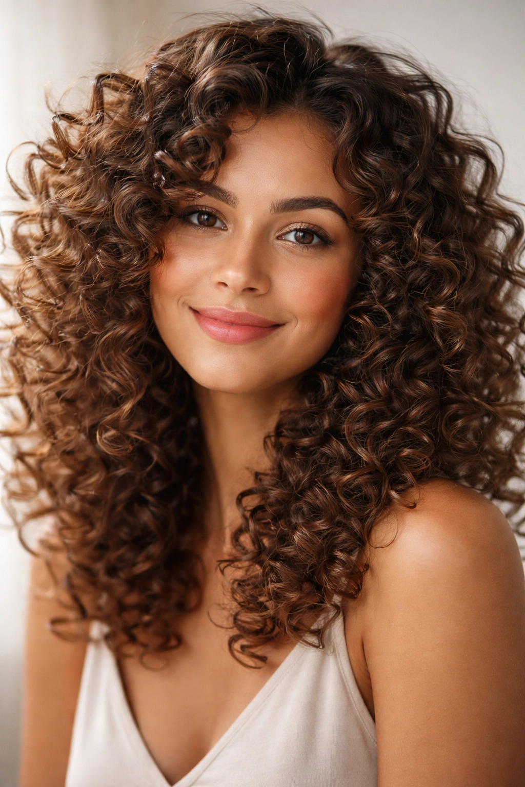 Frontal view of voluminous, bouncy 3a curls