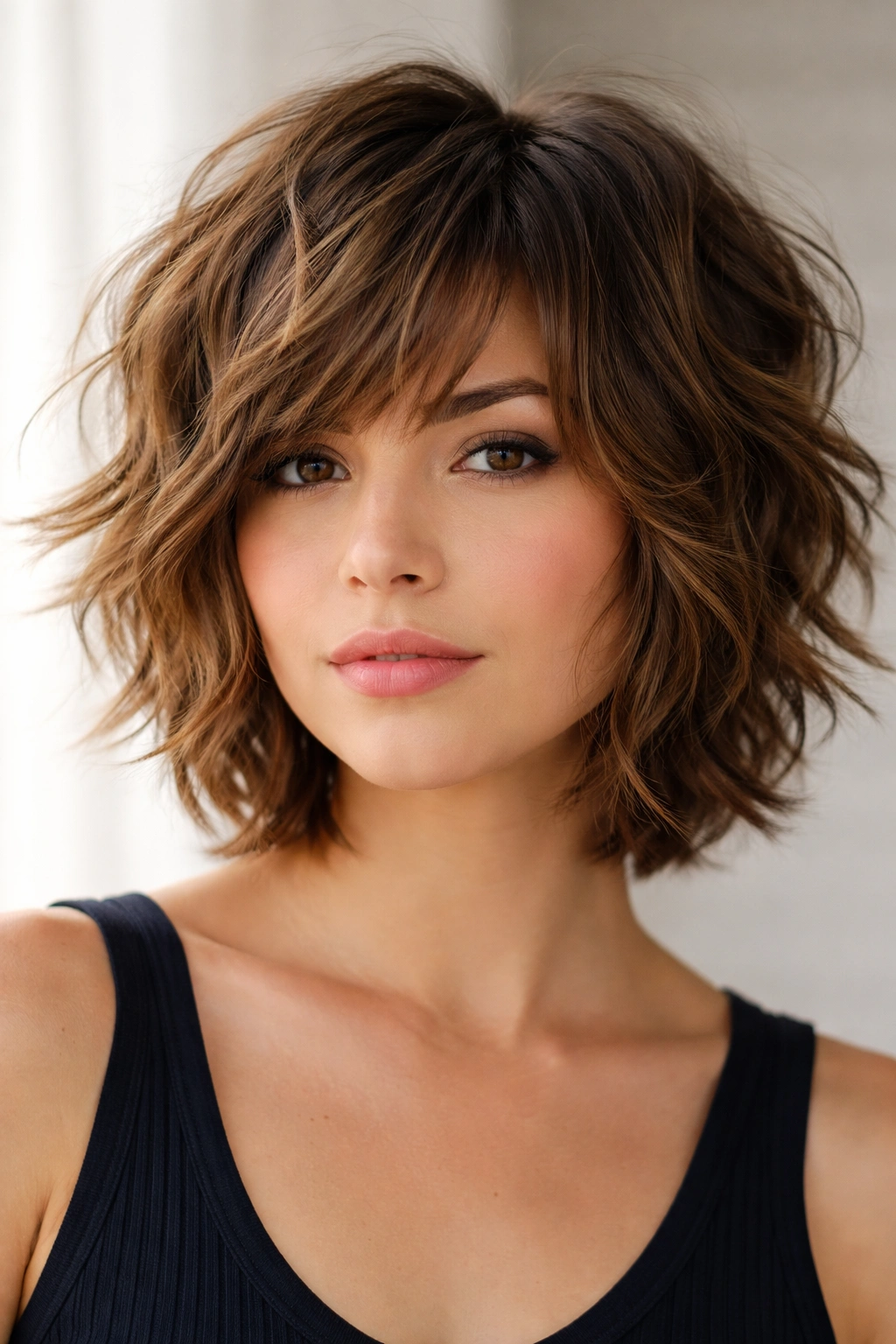 Portrait of a model with a shaggy layered cut and tousled waves