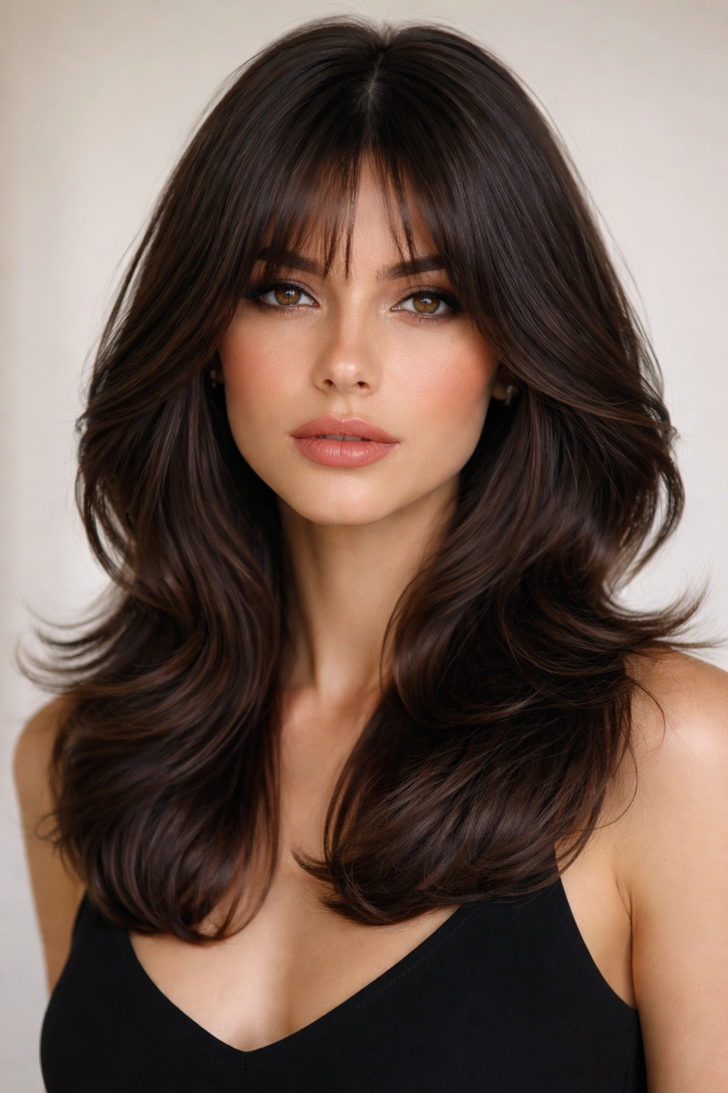 Sleek wavy butterfly with blunt front layers and defined facial frame