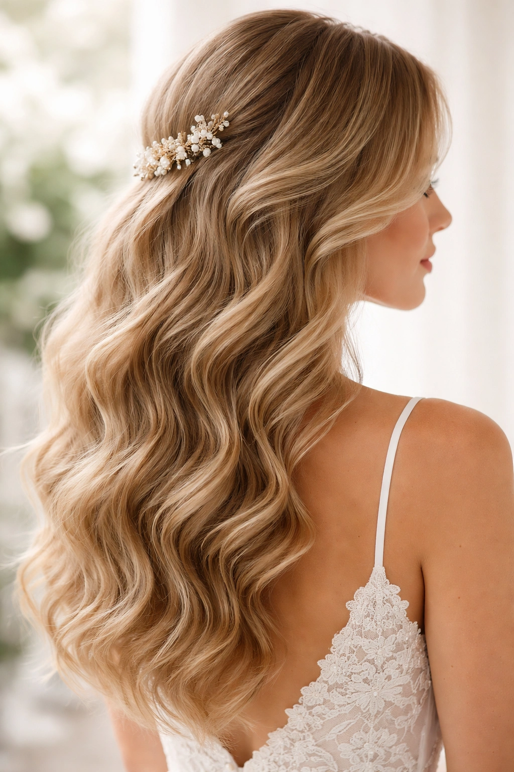 Close-up of loose, flowing romantic waves with natural texture