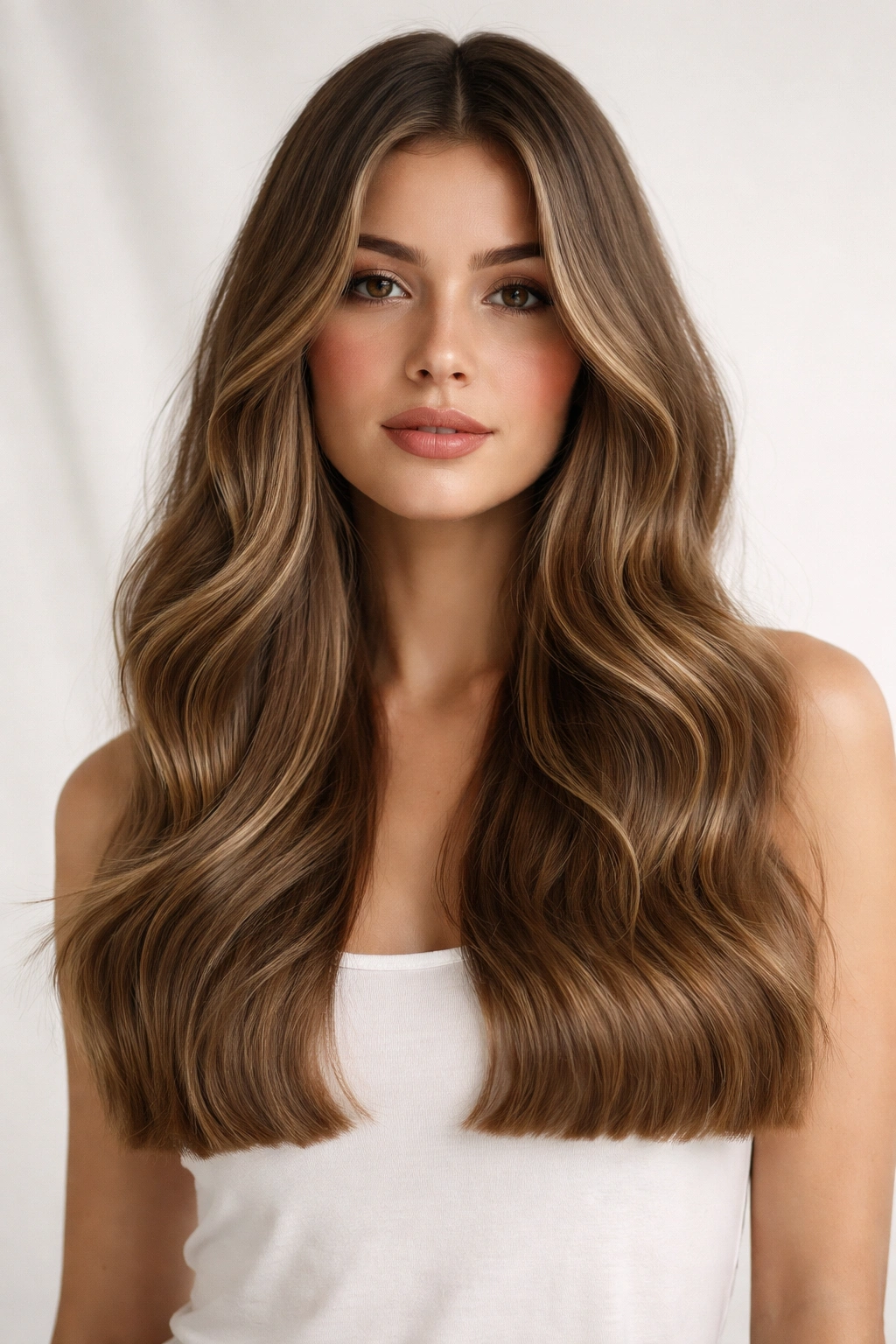 Long hair with soft waves and blunt ends
