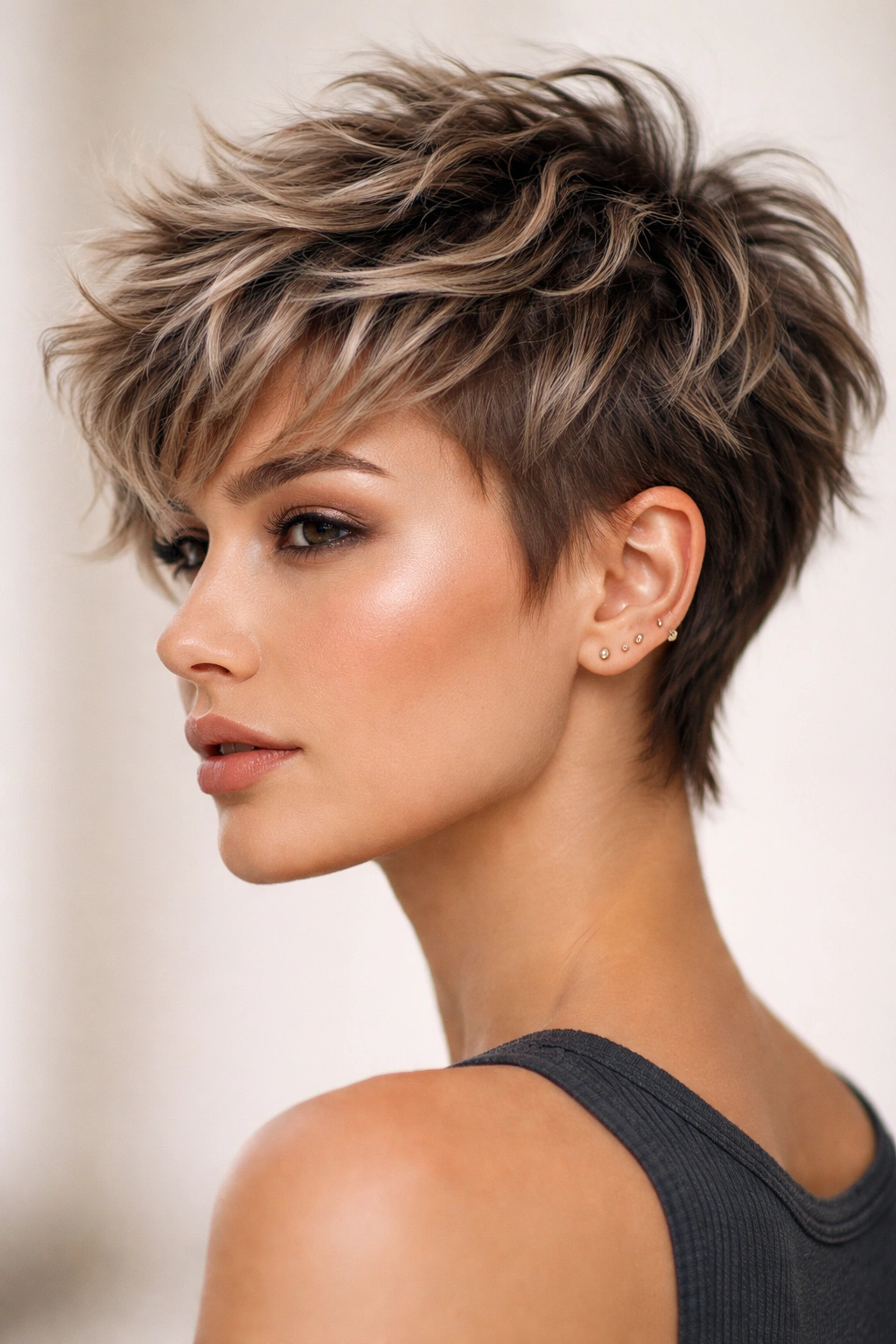 Textured pixie wolf cut with short layers and waves