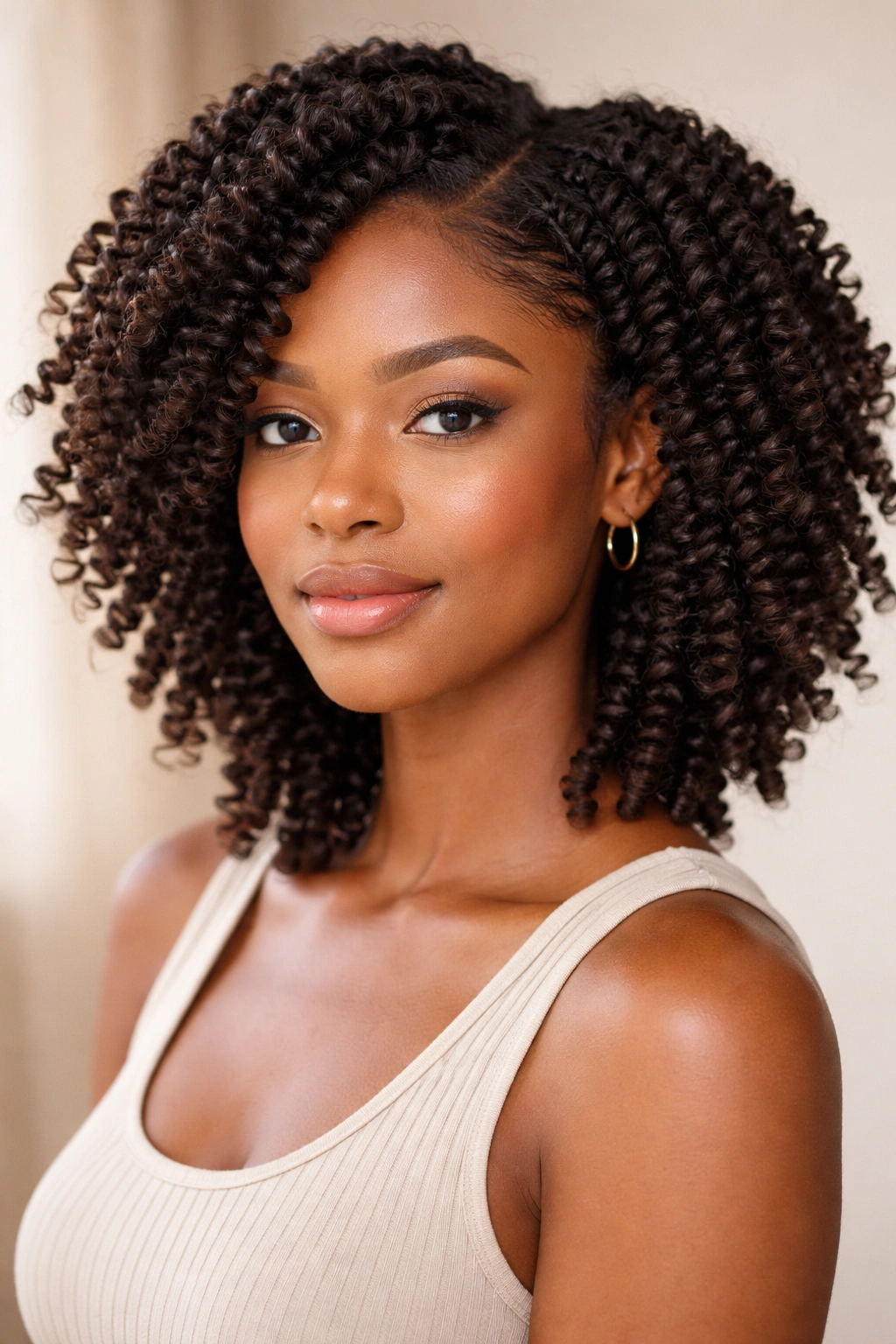 Defined curls after a twist-out with clear curl definition and shine